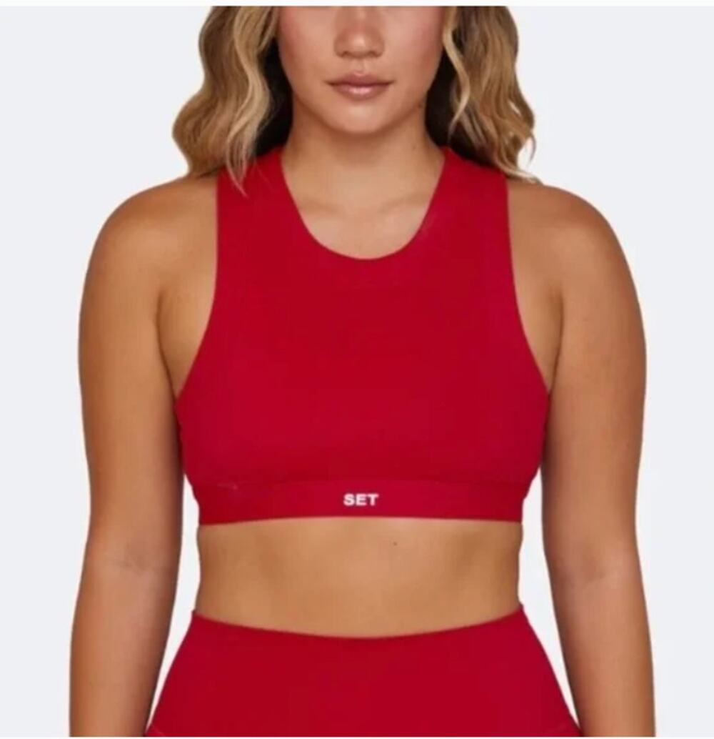 Set Active x Justine Skye Red High Neck Sports Bra Top Womens Small Apple Red